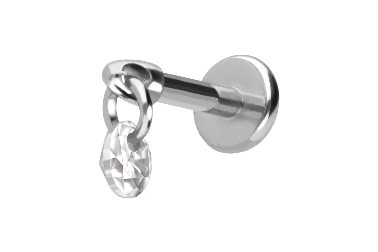 Titan Labret Piercing mit Push Fit RUNDER KRISTALL